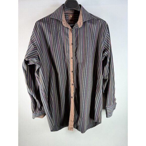 Taylor Byrd Button Down Striped Shirt, Men’s Size XL, Pattern Inner Collar - Picture 1 of 13